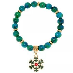 14K Gold Plated Winter Snowflake Bead Bracelet Christmas Chic Holidays Xmas NEW